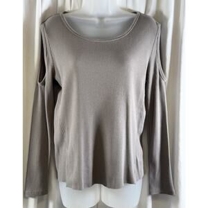 JW Style Cold Shoulder Long Sleeves Scoop Neck Waffle Top Gray M Casual 72-33